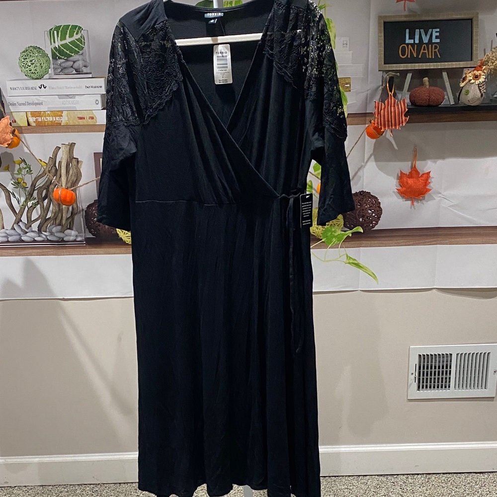 Torrid Black Long Sleeve Dress with Lace Detail size 2. Ptp is 25. Has stretch.